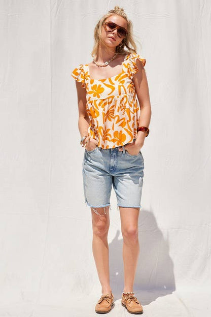 Tangerine Button Back Top