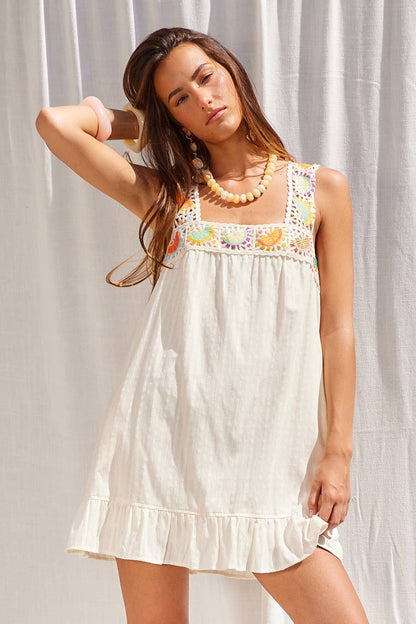 Crochet Trim Mini Dress