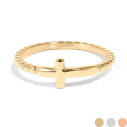 Beaded Cross Ring - Gold