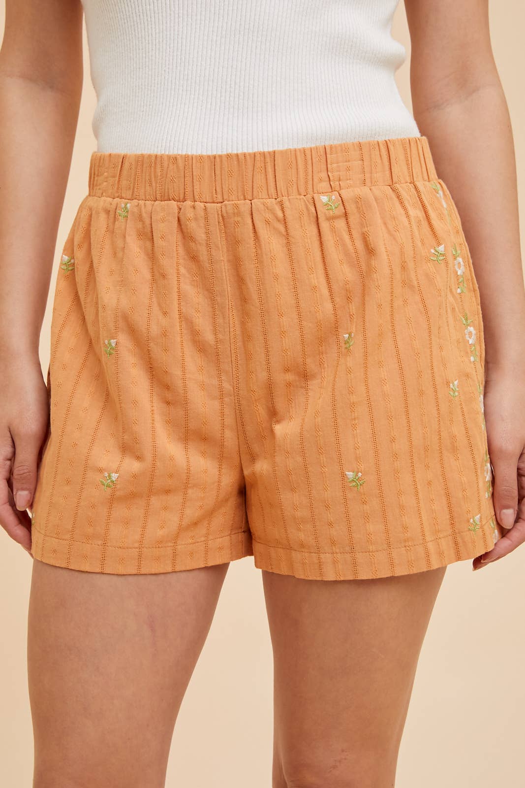 Terracotta Floral Embroidered Shorts