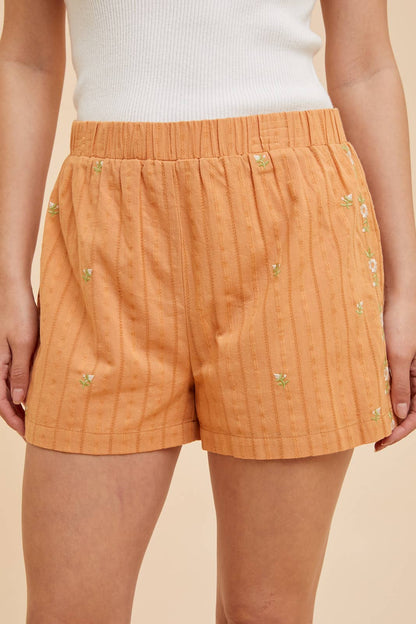 Terracotta Floral Embroidered Shorts