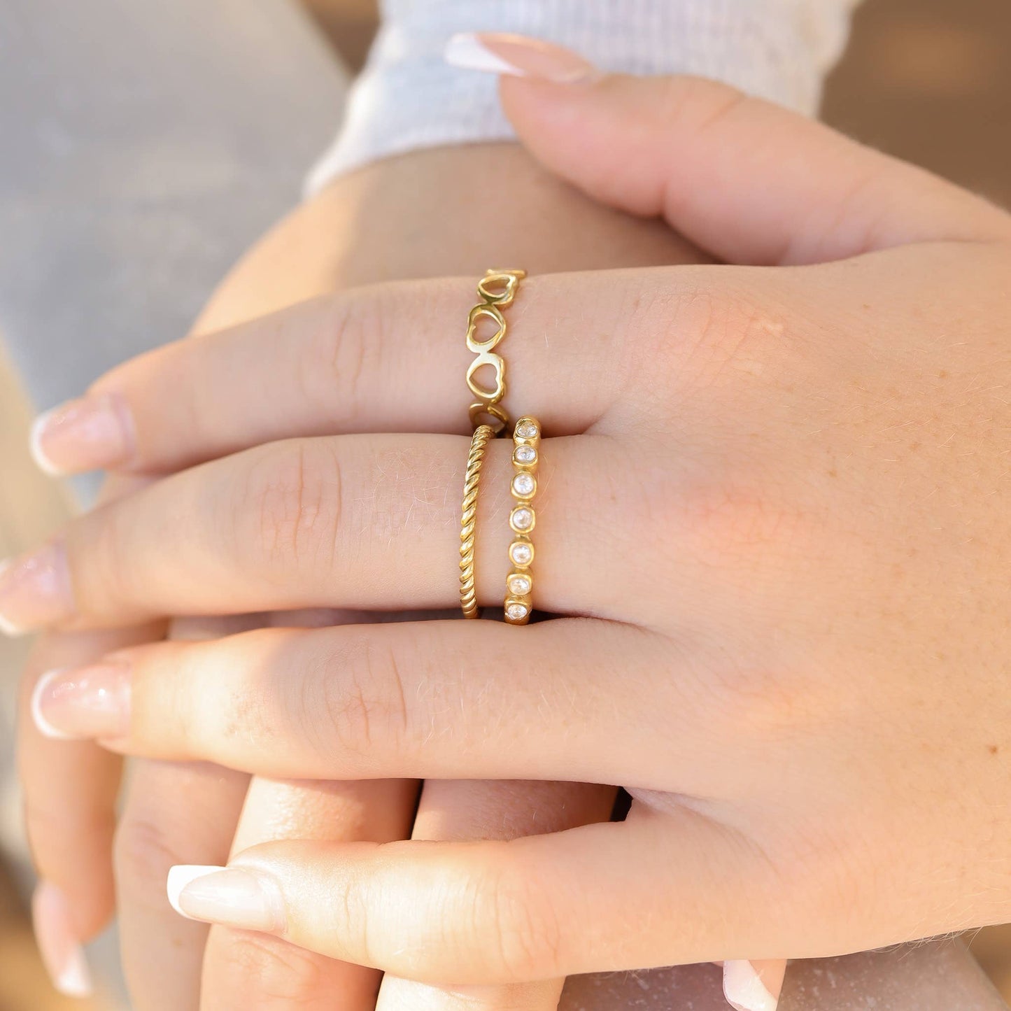 Beaded Crystal Stacking Ring - Gold