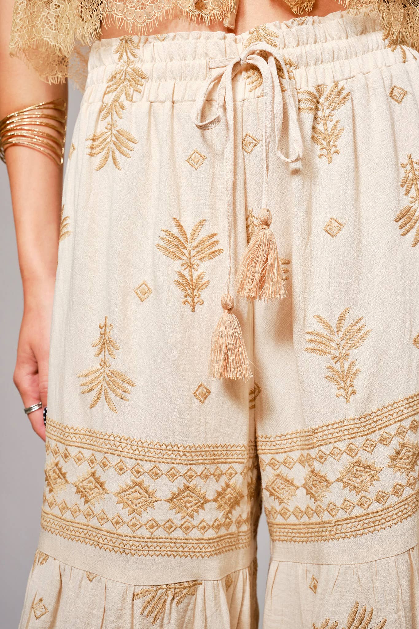 Palm Embroidered Palazzo Pants