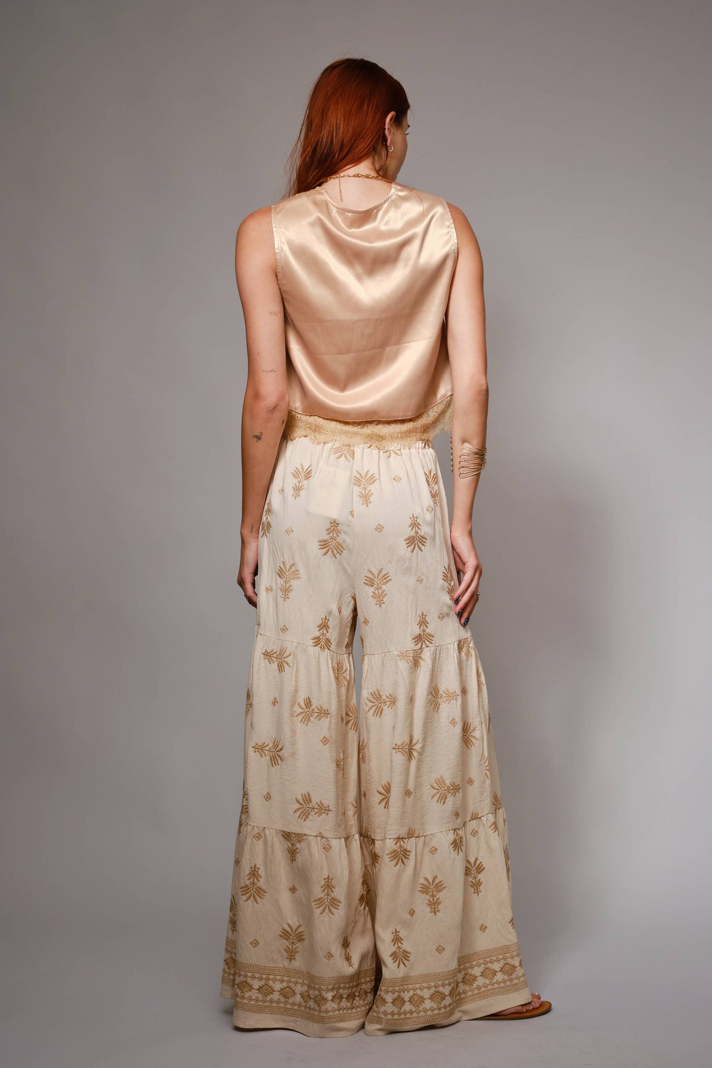 Palm Embroidered Palazzo Pants