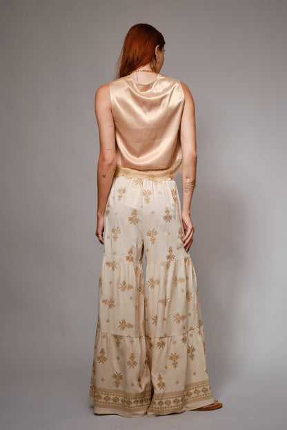Palm Embroidered Palazzo Pants