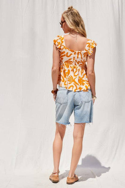 Tangerine Button Back Top