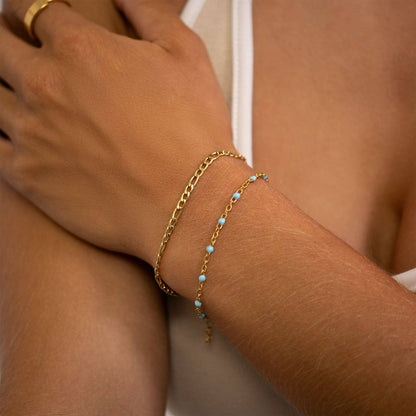 Gold + Turquoise Confetti Chain Bracelet